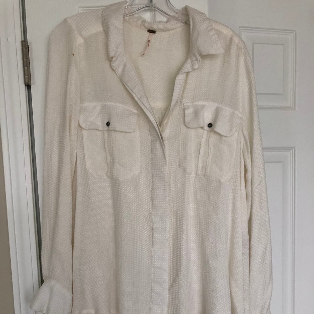Free People Long Sleeve Long White Button Down